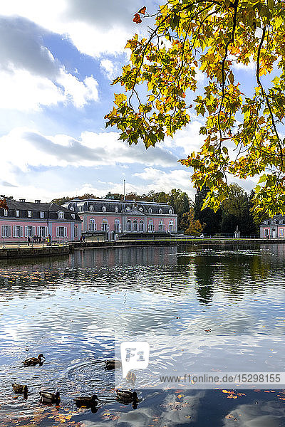 Benrath Palace and pond in autumn  Duesseldorf  Germany