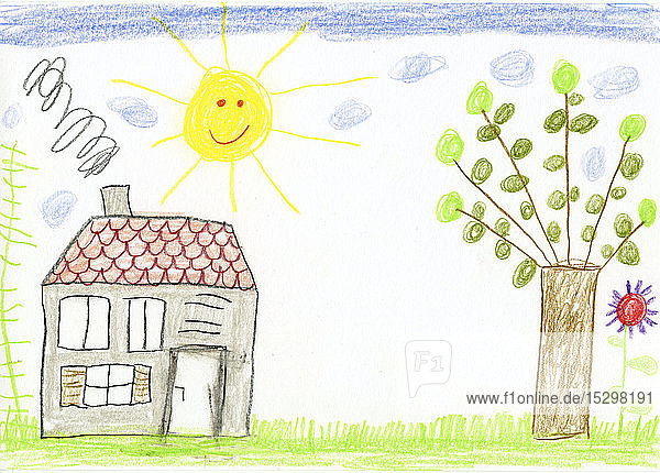Kinderzeichnung  Haus und Garten