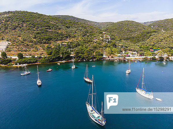 Greece Aegean Sea Pagasetic Gulf Aerial view of Bay of Milina