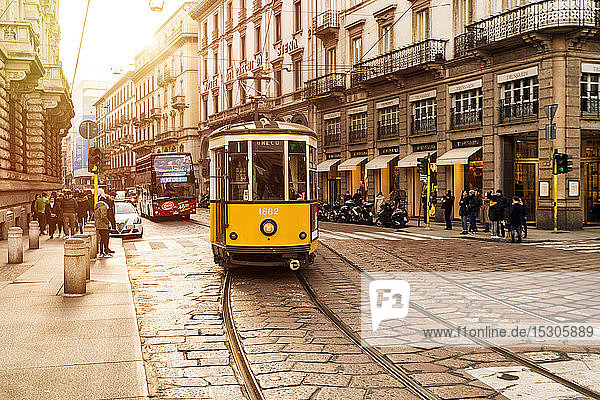Old tramway in the city center  Milan  Italy