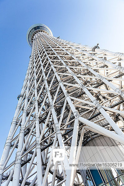Tiefblick auf den Rahmen des Tokyo Sky Tree  Tokio  Japan.