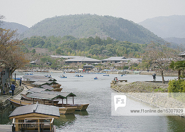 Boats on river  Arashiyama Park  Nakanoshima Area  Kyoto  Japan