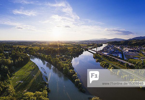 Isar estuary into Danube river near Deggenau Lower Bavaria Germany