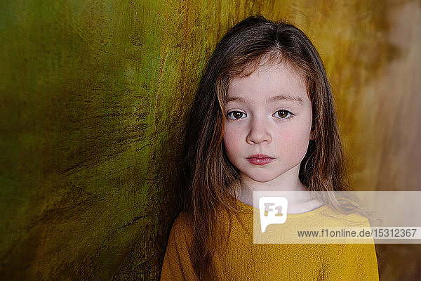 Portrait of little girl with long brown hair