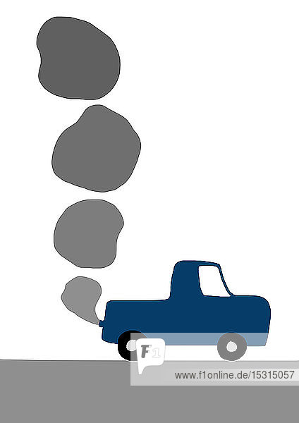 Kinderzeichnung eines Autos mit Abgasemissionen