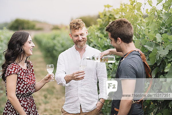Sommelier with customers in the vineyard