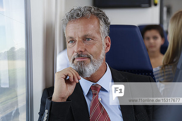 Mature businessman traveling by train