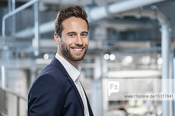 Portrait of a smiling businessman in a factory