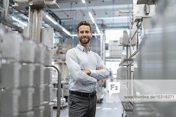 Portrait of a confident businessman in a modern factory
