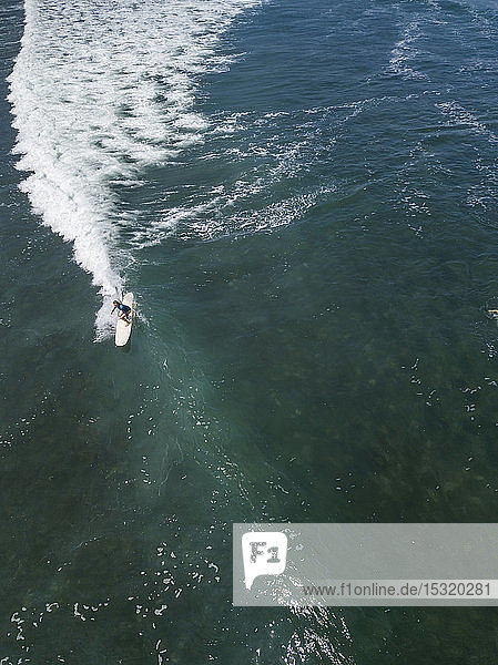 Aerial view of female surfer  Bali  Indonesia