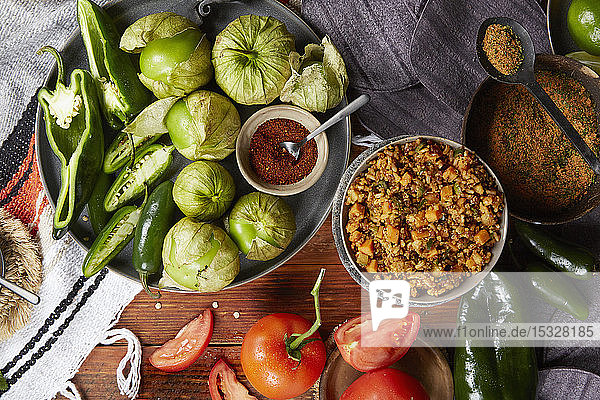 Mexican rice and vegetable dish with ingredients