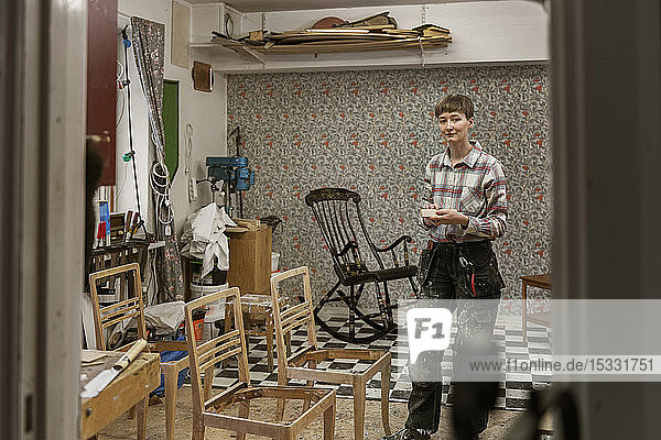 Carpenter in workshop