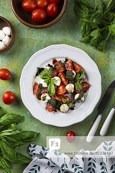 Salat mit Basilikum  Tomaten und Mozzarella