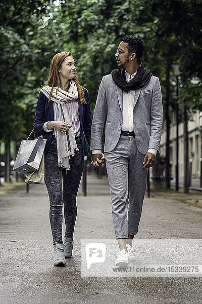 Couple walking on street