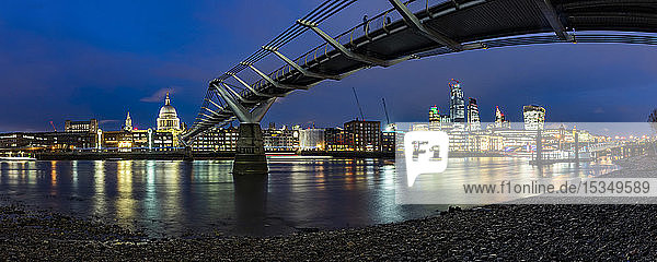 St. Pauls Cathedral and Millennium Bridge at night  City of London  London  England  United Kingdom  Europe
