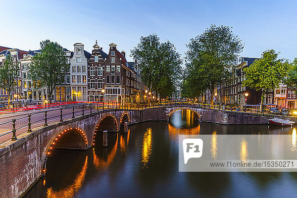 Keizergracht Canal at dusk Amsterdam North Holland The Netherlands Europe