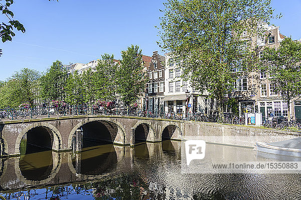 A bridge over the Herengracht canal Amsterdam North Holland The Netherlands Europe