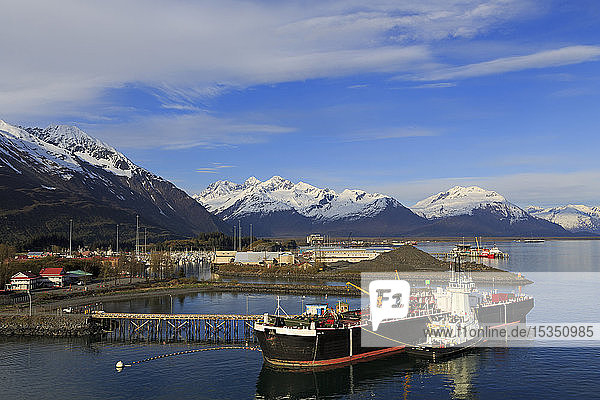 Fuel barge and tugboat Valdez Prince William Sound Alaska United States of America North America