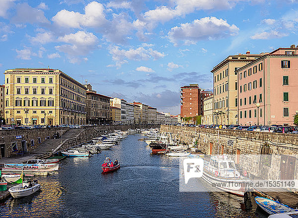 Canal in Venezia Nuova  Livorno  Tuscany  Italy  Europe