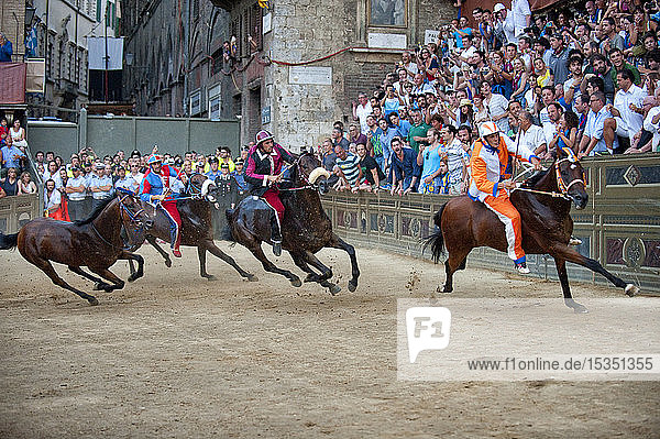 Siena Palio Curva del Casato Piazza del Campo Siena Tuscany Italy Europe