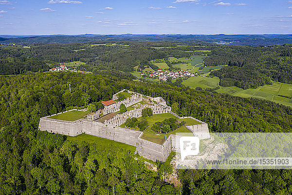 Aerial by drone of Fortress Rothenberg  Franconia  Bavaria  Germany  Europe