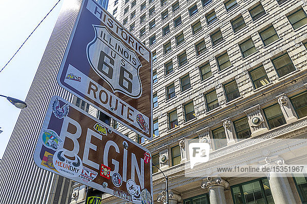 View of beginning of Route 66  Downtown Chicago  Illinois  United States of America  North America