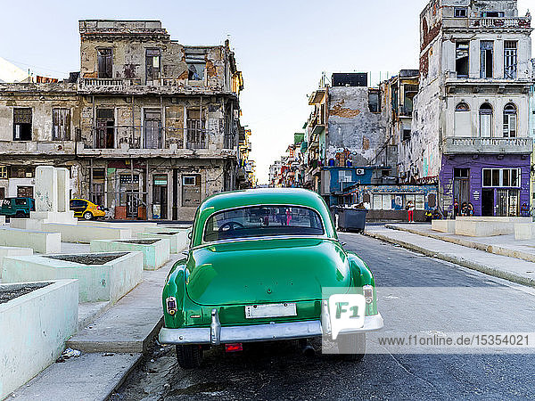 Vintage car on the streets of Havana; Havana  Cuba