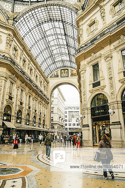 Ornate glass ceiling in luxury mall  Galleria Vittorio Emanuele Ii; Milan  Italy