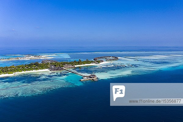 Aerial view  lagoon of the Maldives island Olhuveli  South Male Atoll  Maldives  Asia