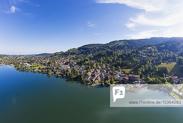 Schliersee with place Schliersee  drone shot  Upper Bavaria  Bavaria  Germany  Europe