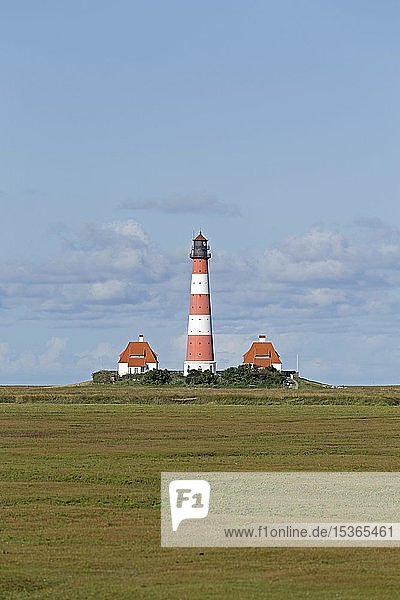 Westerhever Lighthouse with cloud sky  Westerhever  Schleswig-Holstein  Germany  Europe