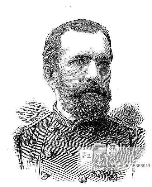 Ernest François Cambier  21. Juni 1844  22. Juli 1909  belgischer Afrikareisender und Initiator des Baus der ersten Eisenbahn im Kongo  1889  historischer Holzschnitt  Belgien  Europa