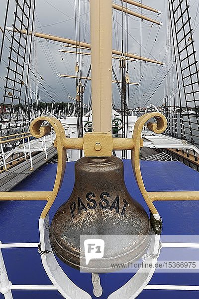 Ship's bell of the four-mast barque Passat  sailing ship from 1911  Priwall  Lübeck-Travemünde  Lübeck Bay  Baltic Sea  Schleswig-Holstein  Germany  Europe