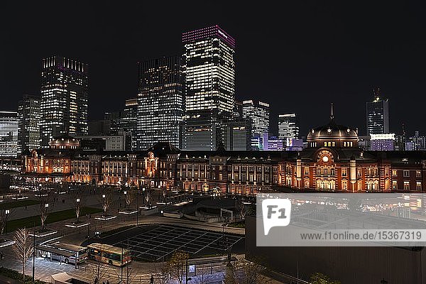 Tokyo Station at Night  Central Station  Marunouchi Business District  Tokyo  Japan  Asia