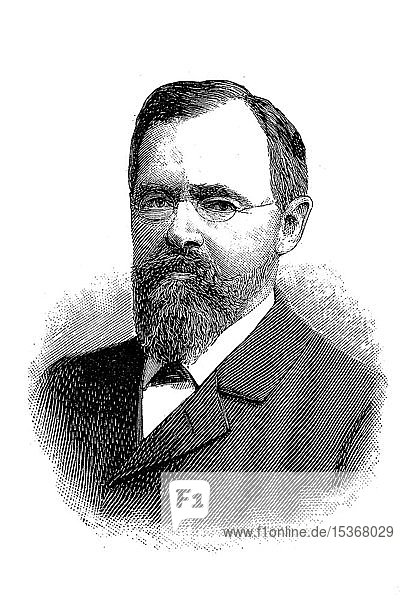 Carl Paul Gottfried Linde (11. Juni 1842  16. November 1934)  deutscher Wissenschaftler  Ingenieur und Geschäftsmann  1879  historischer Holzschnitt  Deutschland  Europa