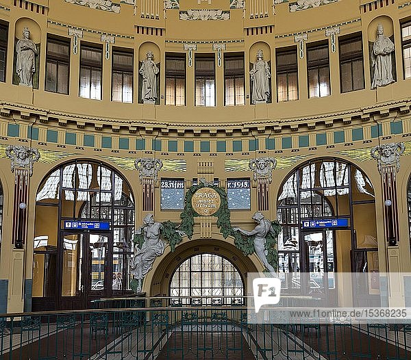 Historical Railway Station Hall  Art Nouveau  Central Station  Prague  Bohemia  Czech Republic  Europe