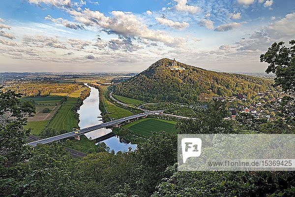 View from the viewpoint Porta-Kanzel to the Kaiser Wilhelm Monument  Porta Westfalica  North Rhine-Westphalia  Germany  Europe