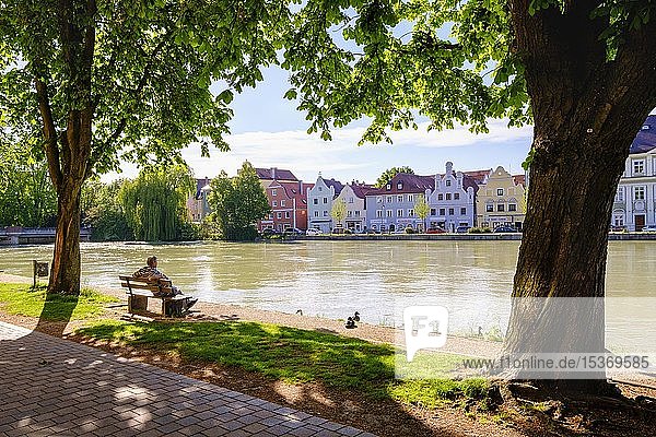 View from Orbankai over Isar Landshut Lower Bavaria Bavaria Germany Europe