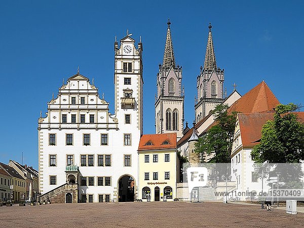 Rathaus  Kirche St. Aegidien  Neumarkt  Oschatz  Sachsen  Deutschland  Europa
