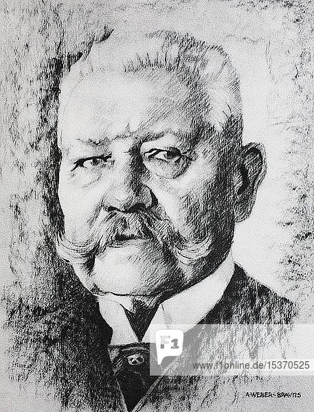 Paul Ludwig Hans Anton von Beneckendorff und von Hindenburg  1847-1934  war Generalfeldmarschall  Feldmarschall und Staatsmann  1880  historischer Holzschnitt  Deutschland  Europa