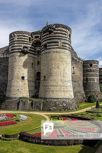 Türme der königlichen Festung, Château d'Angers, Angers, Maine-et-Loire Department, Pays de la Loire, Frankreich, Europa
