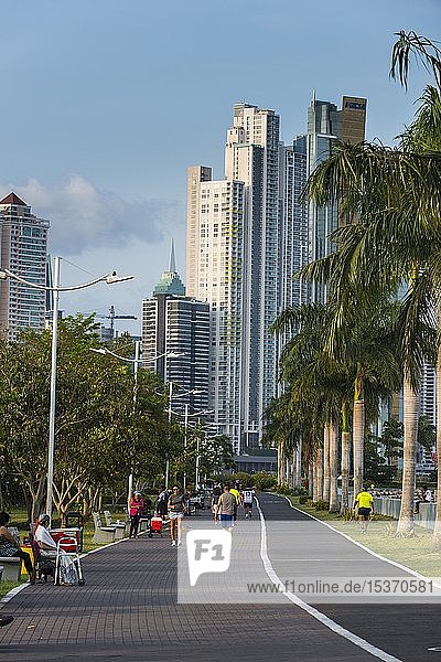 Walkway before the skyline of Panama city  Panama  Central America
