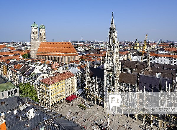 View of Church of Our Lady St. Mary's Square and New Town Hall Munich Upper Bavaria Bavaria Germany Europe
