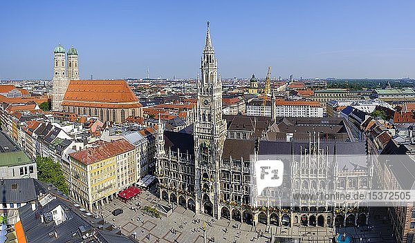 View of Church of Our Lady St. Mary's Square and New Town Hall Munich Upper Bavaria Bavaria Germany Europe