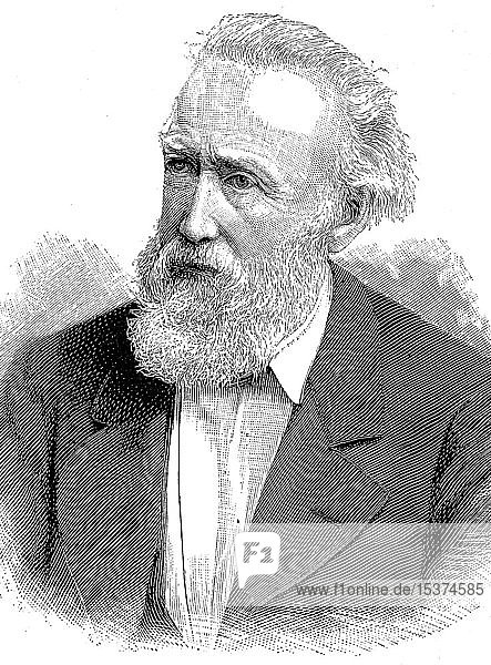 Hans Theodor Woldsen Storm (14. September 1817 bis 4. Juli 1888)  allgemein bekannt als Theodor Storm  war ein deutscher Schriftsteller  1889  historischer Holzschnitt  Deutschland  Europa