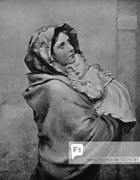 Junge Frau mit einem Baby auf dem Arm  1895  historische Illustration  Ungarn  Europa