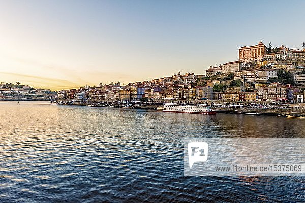 View over Douro river to Ribeira district  evening light  Porto  Portugal  Europe