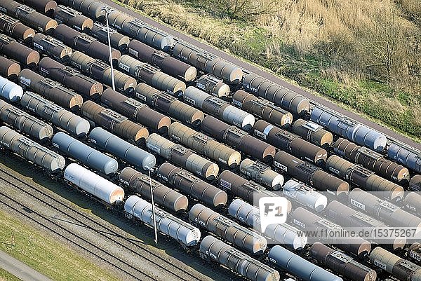 Tank wagons on the railroad siding  VTG Eisenbahn Logistik  Stade  Lower Saxony  Germany  Europe