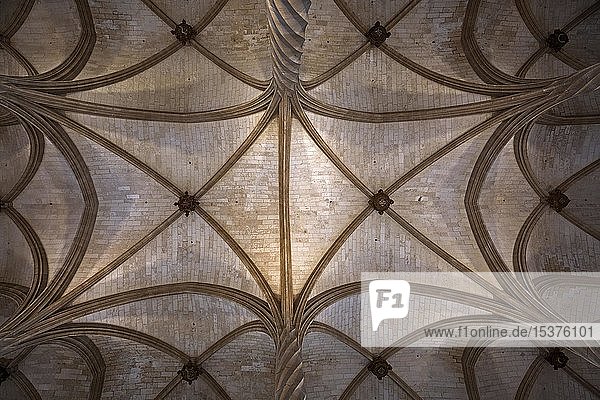 Interior view  ceiling vault  Llotja dels Mercaders or Llotja de Palma  Palma de Majorca  Majorca  Balearic Islands  Spain  Europe