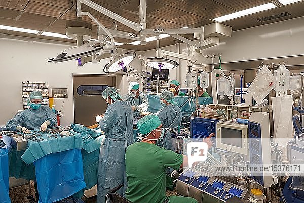 Heart surgeon Prof. Richard Frey during heart surgery in the operating room  Bundeswehr Central Hospital Koblenz  Rhineland-Palatinate  Germany  Europe